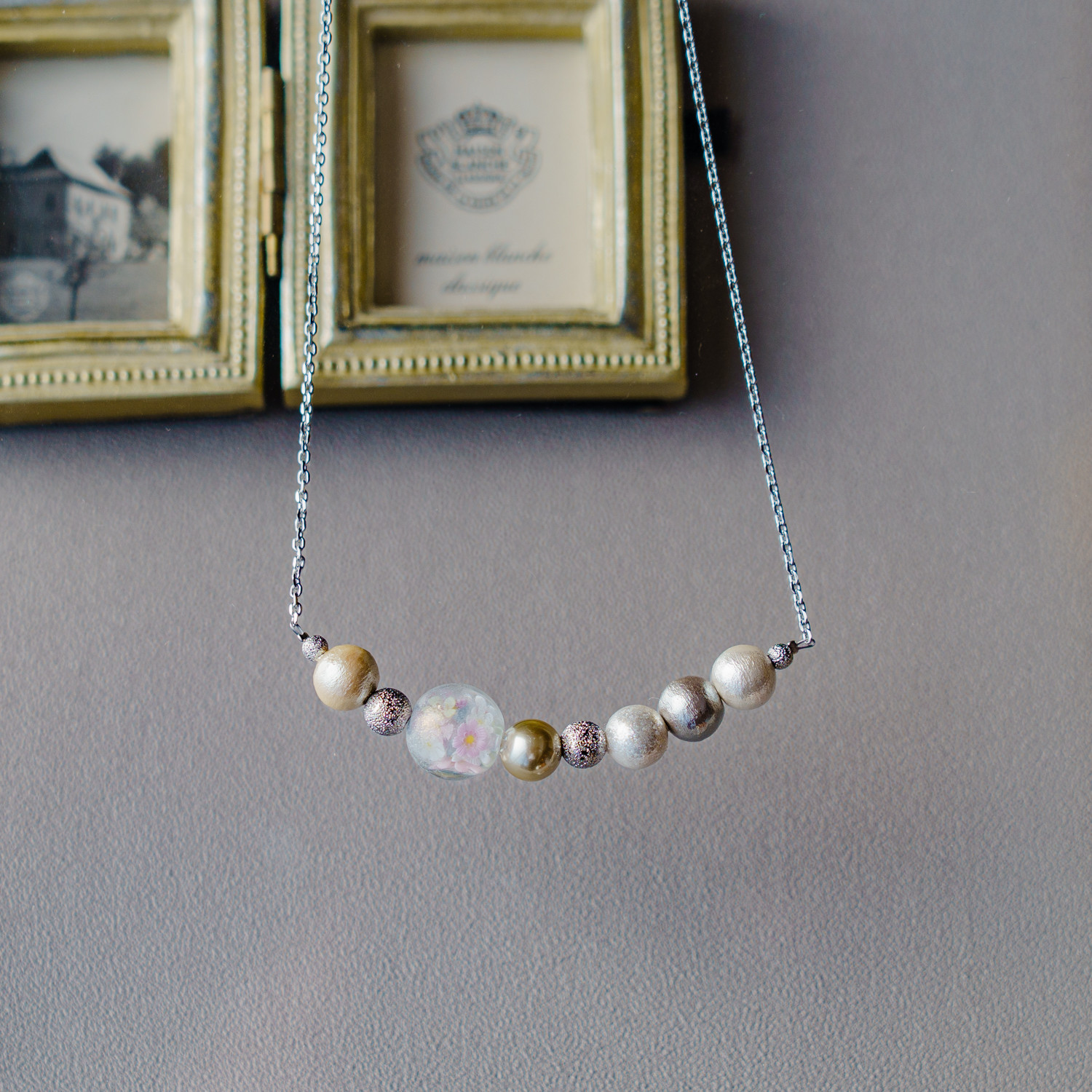 パールブーケ　ブルー　ロングネックレス