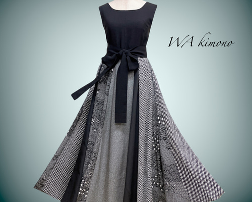 着物の品格 正絹 フレアーワンピース 高級感 L～2L 着物リメイク 結婚