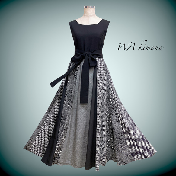 着物の品格 正絹 フレアーワンピース 高級感 L～2L 着物リメイク 結婚