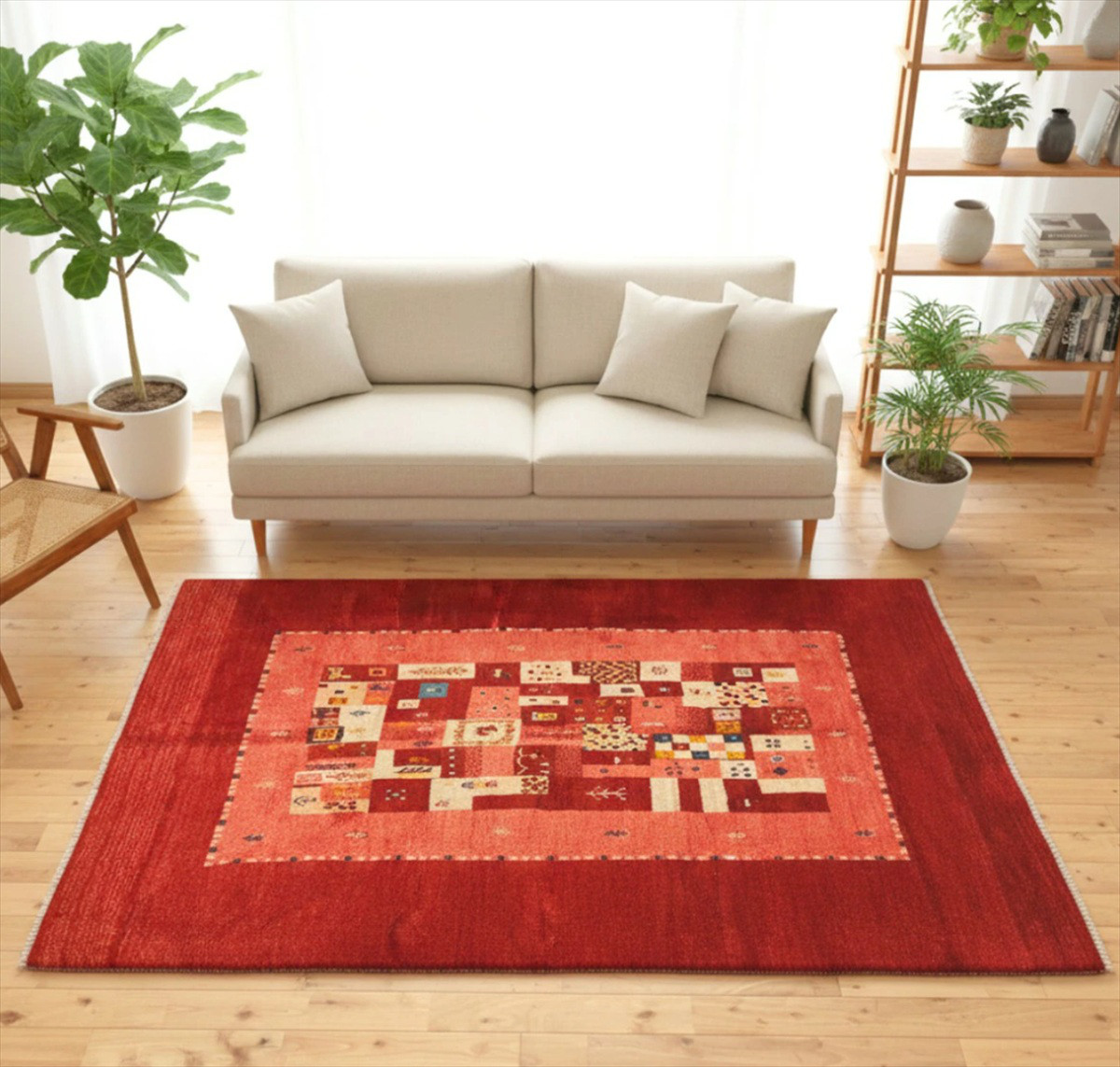 ペルシャ　ギャッベ　リビング　ラグ　200x150cm　茜色　桃色　パネル　RJ10600