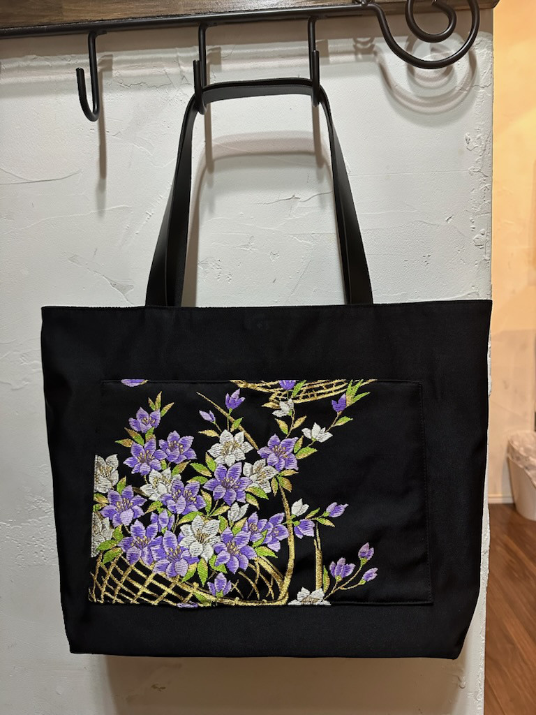 帯リメイク　でかバッグ（花かご）