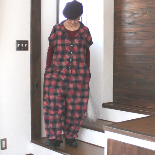 ウールコットン シャルルー ノースリーブオールインワン ブルージュ