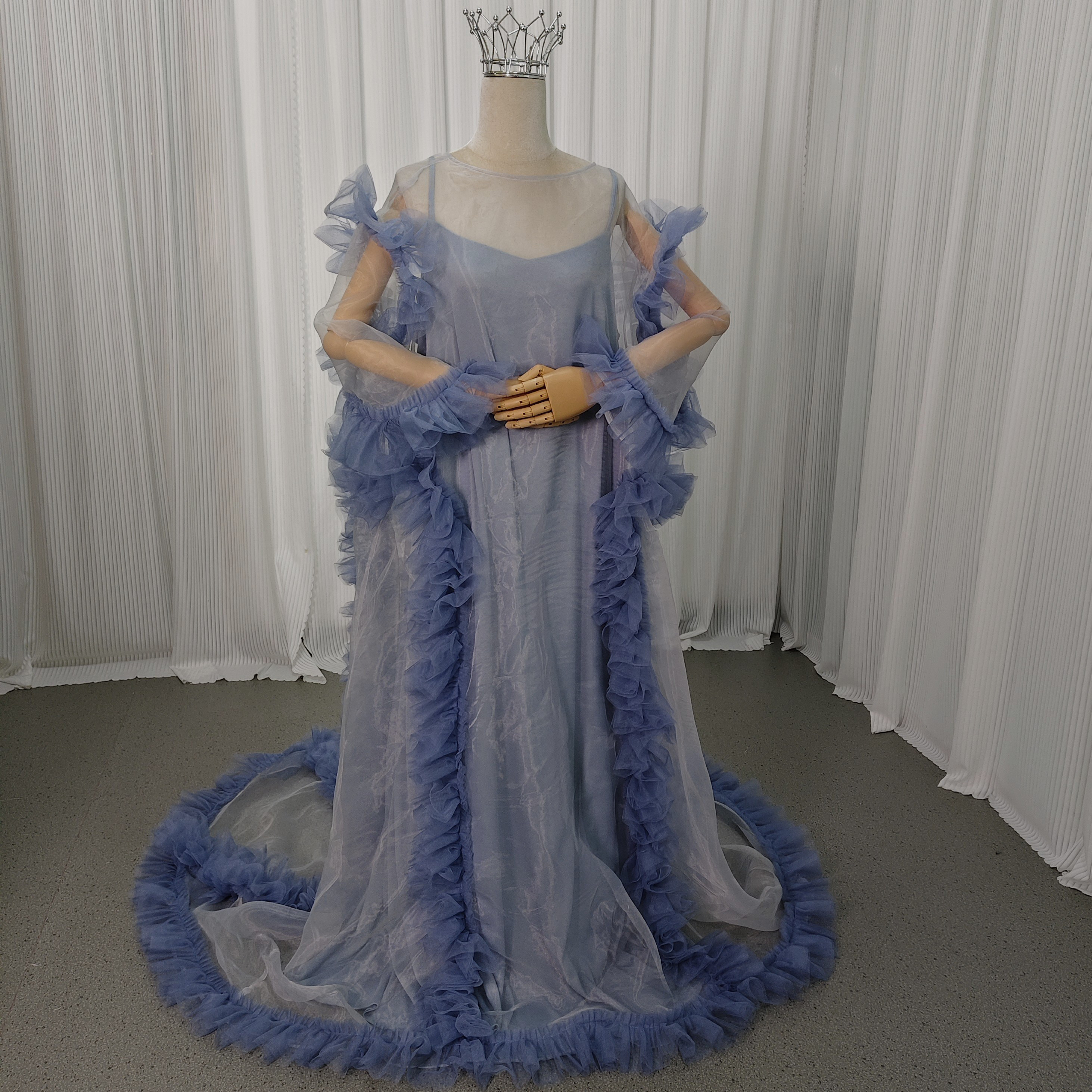 送料無料！パーティードレス ツーピース ロングスリーブ 上質オーガンジー 揺らめく裾 マタニティドレス 大きいサイズ