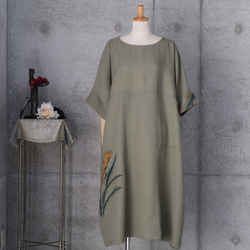 着物リメイク 辻が花のロングワンピ/ゆとりのM/大脇一心作/綿紬