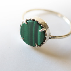 （925銀，獨一無二）寶石級硬幣切割孔雀石銀戒指（10毫米，17號） 第6張的照片