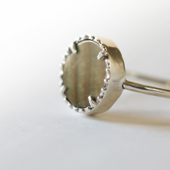 （925銀）寶石級硬幣切割黑色貝殼銀戒指（10毫米） 第4張的照片