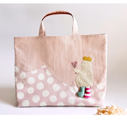 ハンドメイドレッスンバッグ・シューズバッグ・お着替え袋 3点・くまくん&ハート♥︎ 入園入学3点セット〗レッスンバッグ/シューズバッグ/体操着袋/くま