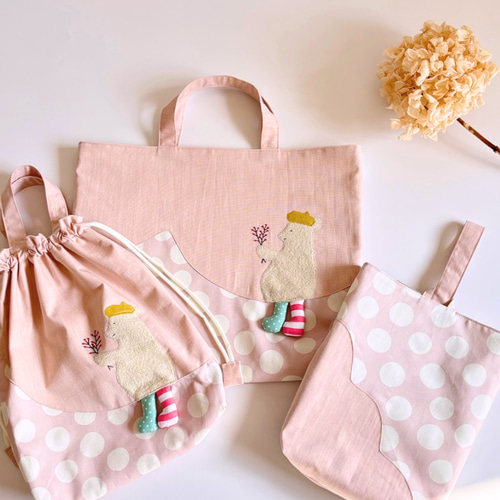 入園入学3点セット〗レッスンバッグ/シューズバッグ/体操着袋/くま