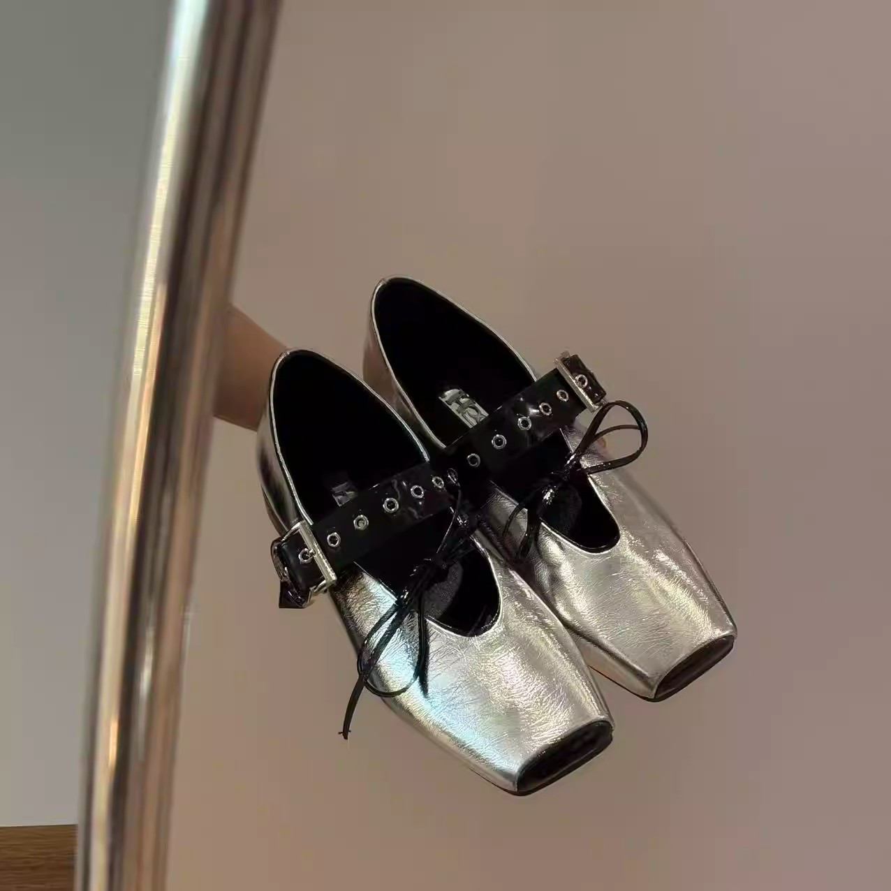 新作ソフトレザー フラット スクエアトゥ メリージェーン22.5-25cm#1348