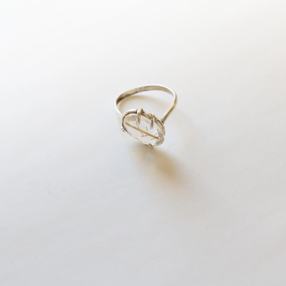 （獨一無二，925銀）大號金紅石石英銀戒指（13*10毫米，15號） 第3張的照片