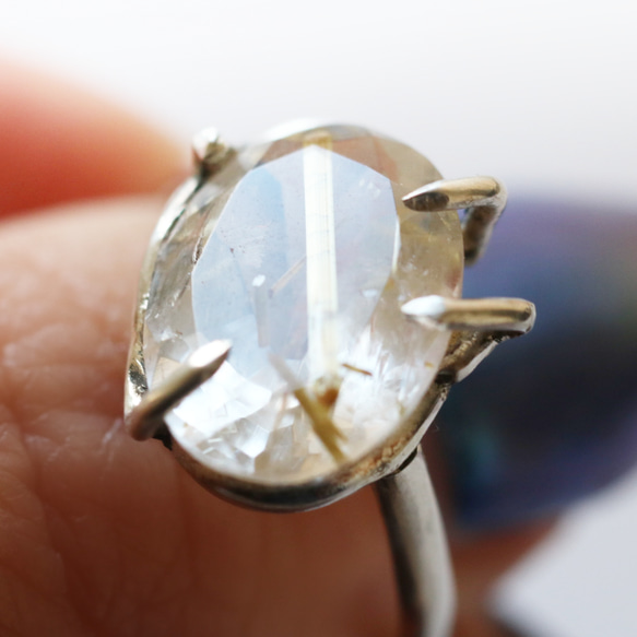 （獨一無二，925銀）大號金紅石石英銀戒指（13*10毫米，15號） 第8張的照片