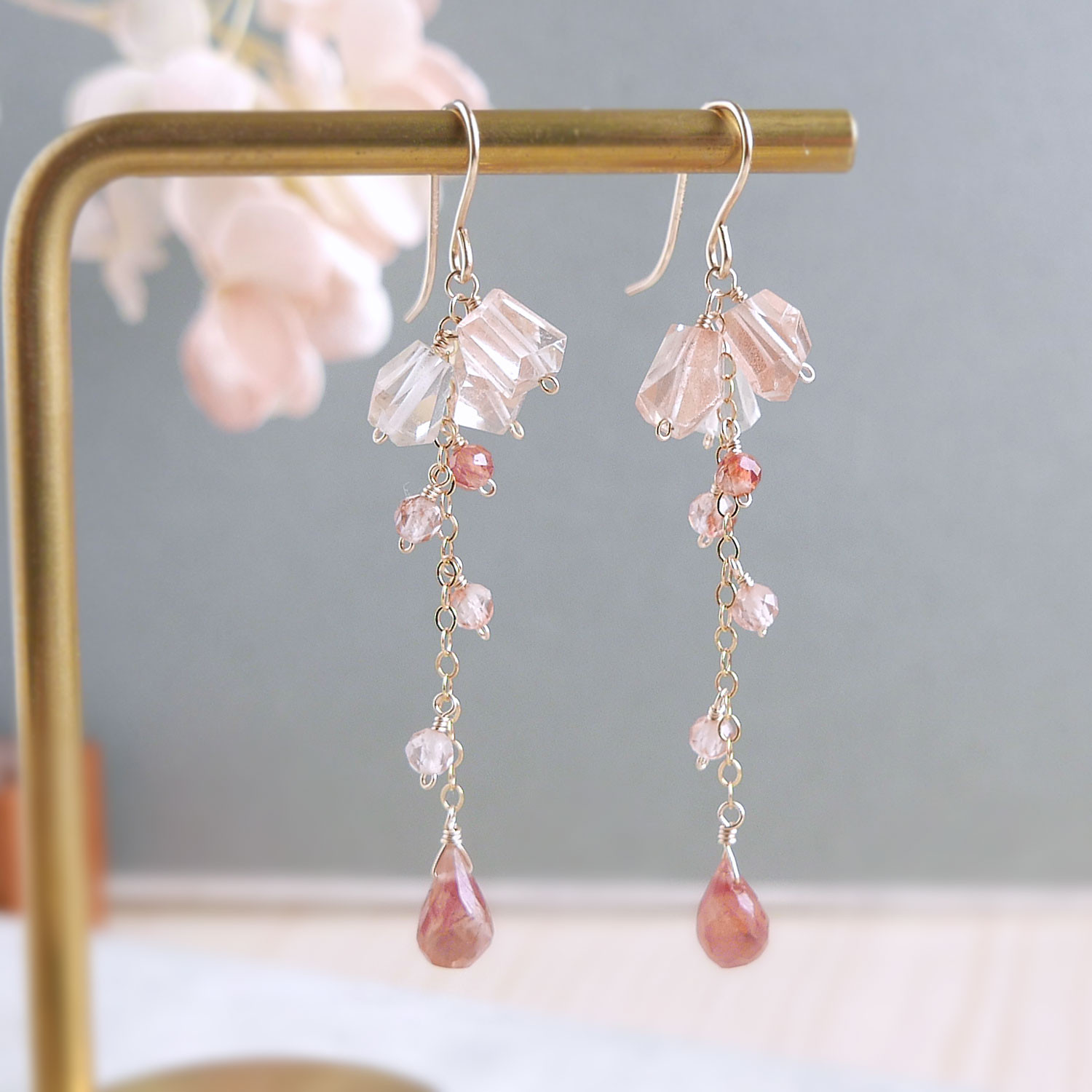 オレゴンサンストーン、アンデシン　ピアス／イヤリング　14kgf