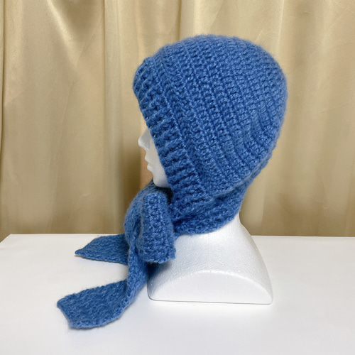 フード付きマフラー ブルー 青色 編み物 バラボネット マフラー付き