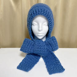 フード付きマフラー ブルー 青色 編み物 バラボネット マフラー付き