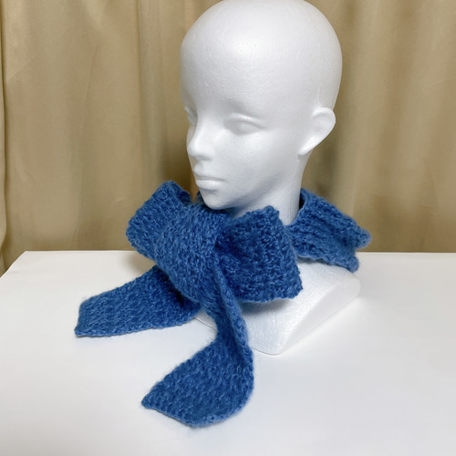 フード付きマフラー ブルー 青色 編み物 バラボネット マフラー付き