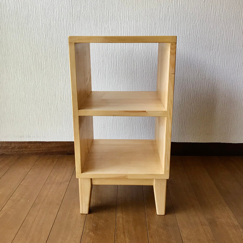 天然木 2段オープンラック 引き出し付き｜ナチュラル 木製収納棚