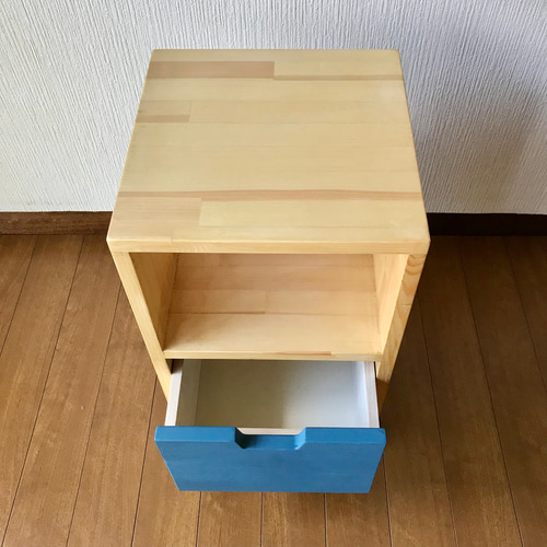 天然木 2段オープンラック 引き出し付き｜ナチュラル 木製収納棚
