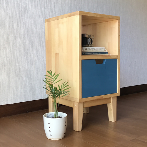 天然木 2段オープンラック 引き出し付き｜ナチュラル 木製収納棚