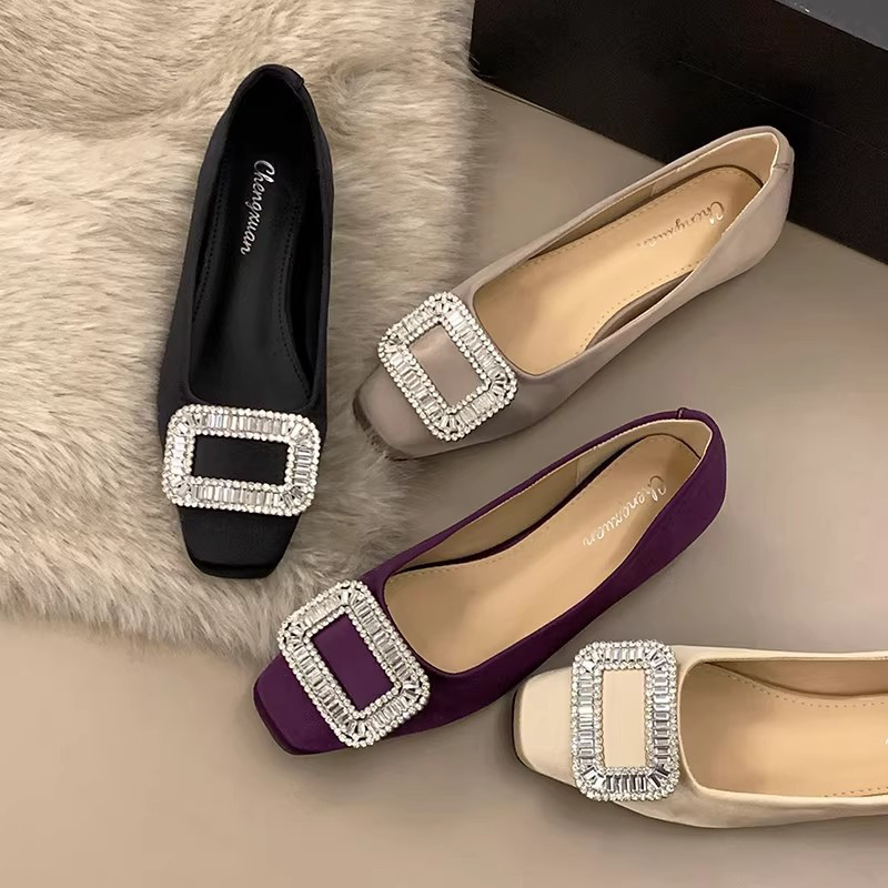 サテン ウェディングシューズ ラインストーン 内側ヒールアップ22.5-25cm#1350