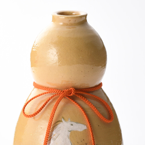 瓢箪置物陶器　縁起物 2026年干支〚瓢箪から駒〛置物 楽入窯製 新作 手描き 午 馬 正月