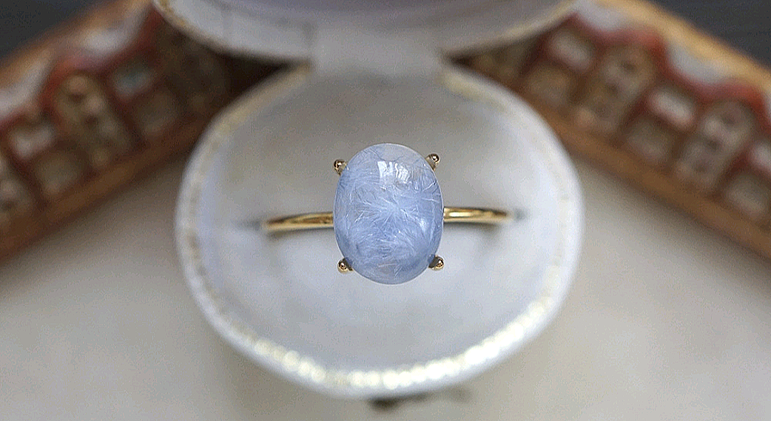 Ａ【１０×８mm】高品質デュモルチェライト イン クォーツRing〈１８kgp〉