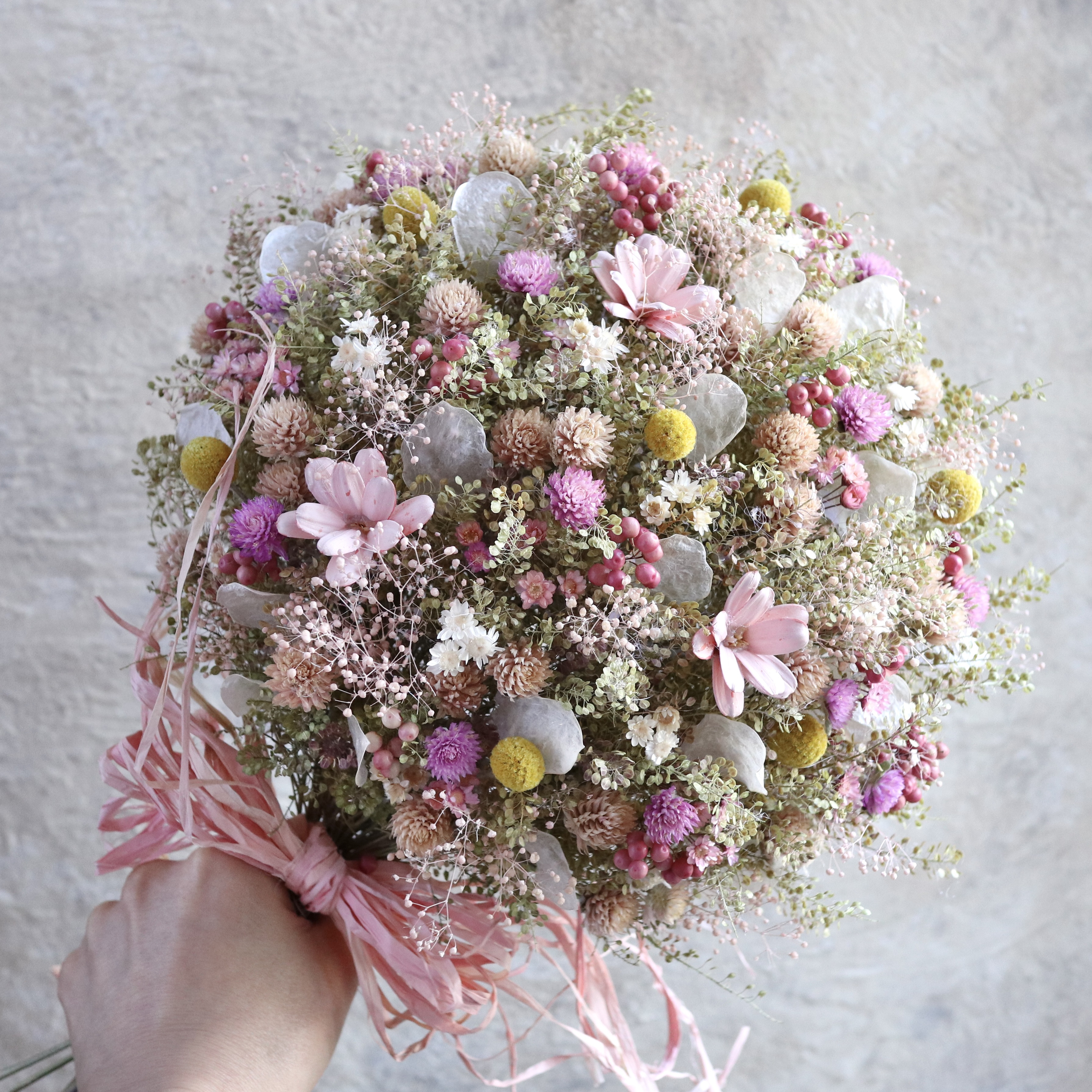 (40cm)  コロンとまあるいくすみピンクのお花畑スワッグ/ドライフラワー/ブーケ/花束/リース/春/スプリング