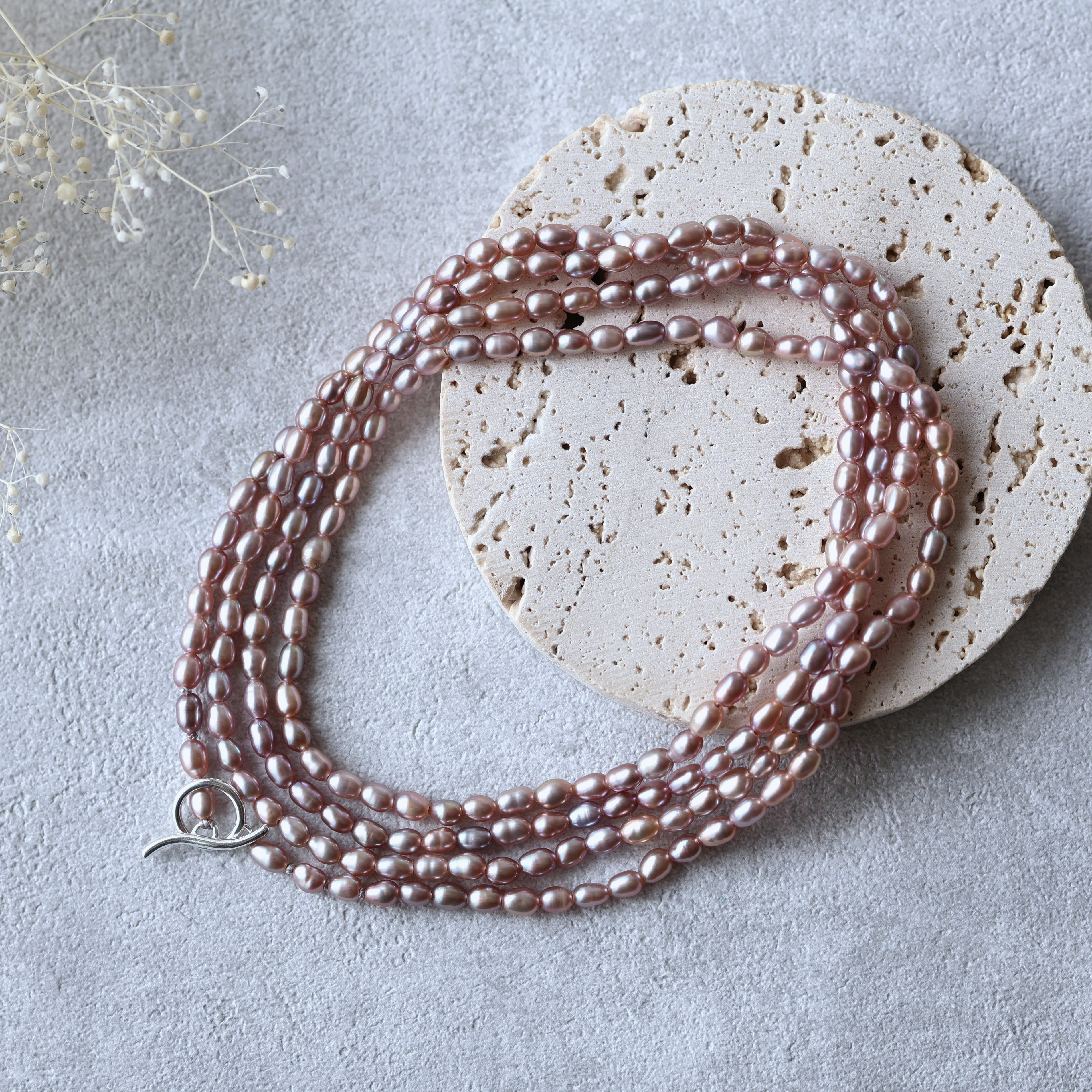 モーブピンクベビーパールロングネックレス　ベビーパール　ピンク　希少　高品質　ロングネックレス　パールロングネックレス