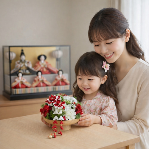 桃の節句 ひな祭り ちりめん細工アレンジメント｜和モダン｜光触媒