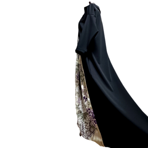 振袖 着物リメイク ドレス 和柄 ワンピース 黒×花籠や牡丹や菊