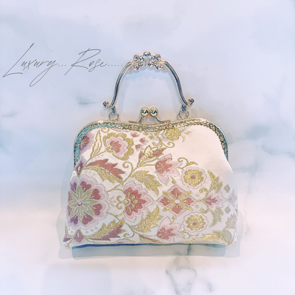 1月の数量限定じゅらく謹製『帝王紫』絹の上質な煌めき極上の京の高級西陣帯　パーティーバッグ　フォーマルバッグ　帯バッグ　 8枚目の画像