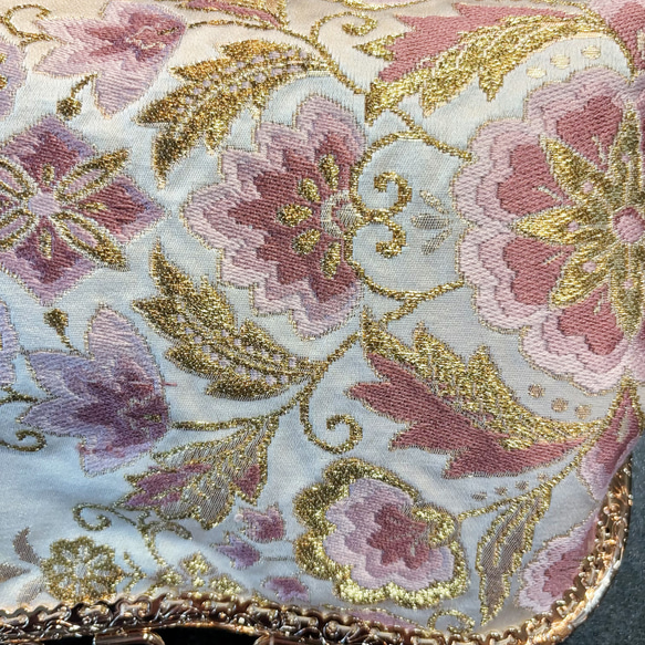 1月の数量限定じゅらく謹製『帝王紫』絹の上質な煌めき極上の京の高級西陣帯　パーティーバッグ　フォーマルバッグ　帯バッグ　 4枚目の画像