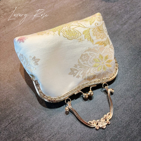 1月の数量限定じゅらく謹製『帝王紫』絹の上質な煌めき極上の京の高級西陣帯　パーティーバッグ　フォーマルバッグ　帯バッグ　 3枚目の画像