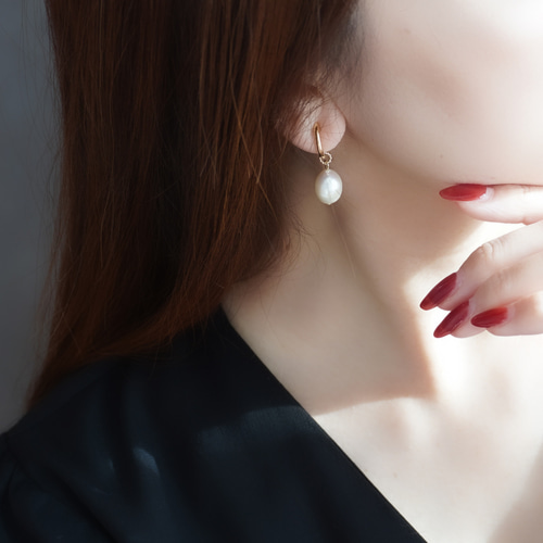 イヤリングチャーム 淡水パール ホワイト 着せ替えチャーム ゴールド