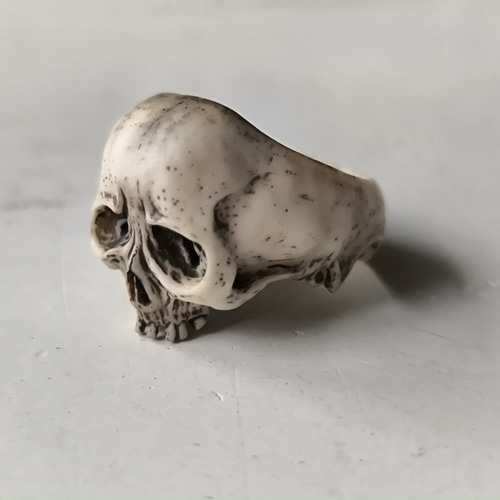 在銘】【髑髏作家服部】【鹿角製野晒指輪F】髑髏 骷髅 骸骨 スカル