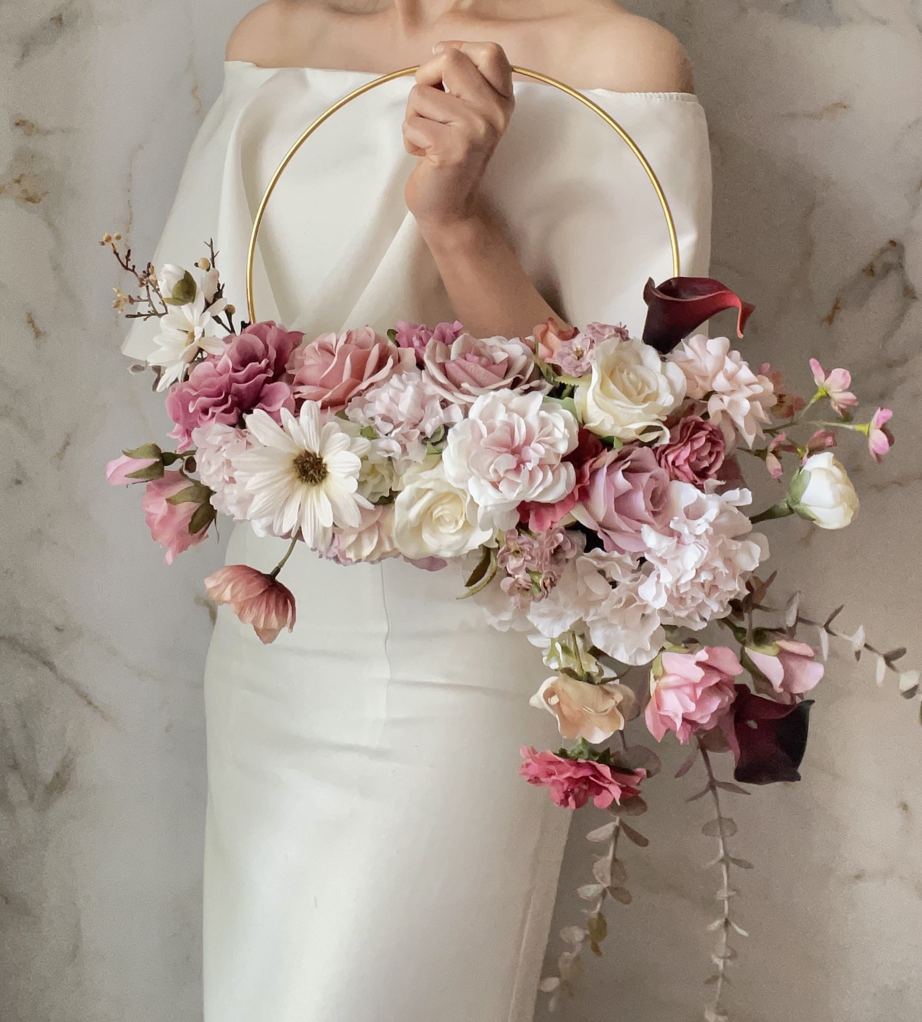 フープブーケ　リングブーケ　くすみブーケ　高級造花　アーティフィシャルフラワー　ブーケ　リバーシブル