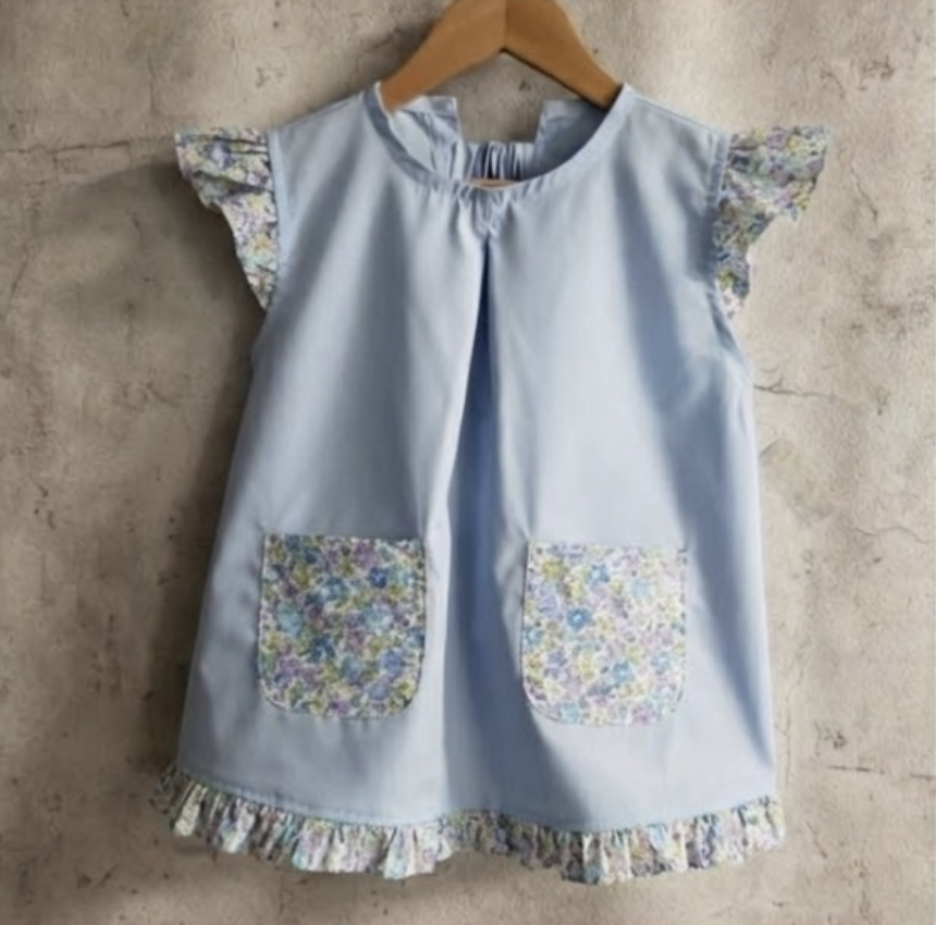 【80〜160】リバティ タナローン 綿ポリ ベビーサックス 後ろあき ゴム 割烹着 袖なしスモック