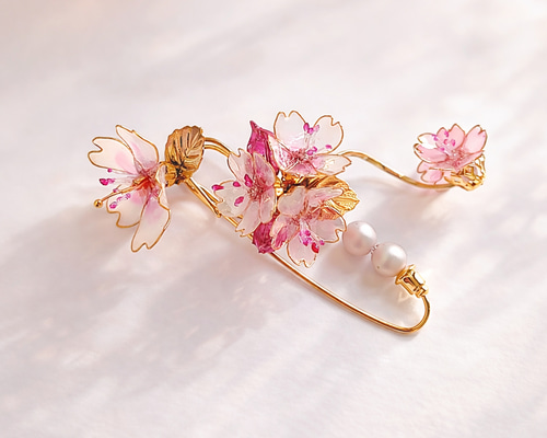 雅桜のブローチ ひとめぼれ新作2026 春の誕生花2026 ブローチ verre