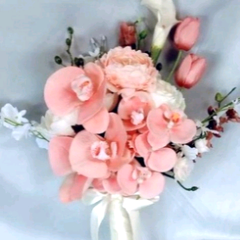 ウェディングブーケ　ブートニア付き　アーティフィシャルフラワー　胡蝶蘭