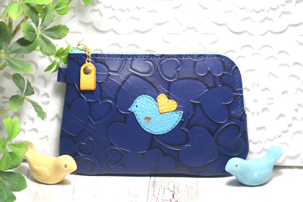 L字ファスナー財布・鳥・インコ・ハートネイビー・縁を運ぶ・堅実・人間関係UP・福財布・ことり・文鳥・十姉妹・カナリア