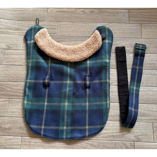 ハンドメイド犬服 グリーンチェックポンチョコート ペット服