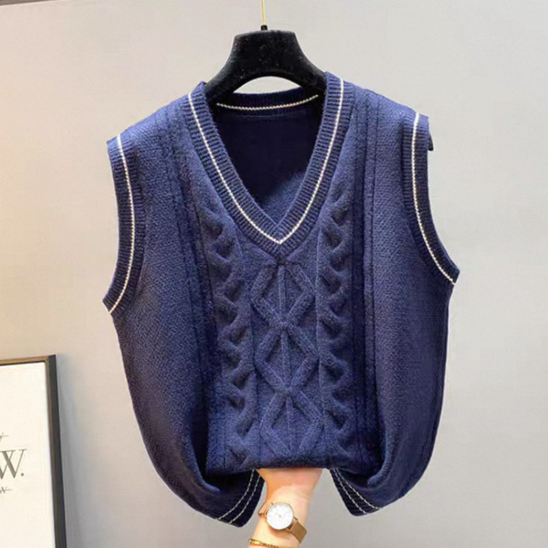 ニットベスト、カジュアル 、レディース、 ゆったり、袖なし