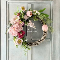 白ラナンキュラスとミモザとチューリップとブルーアネモネのスプリング