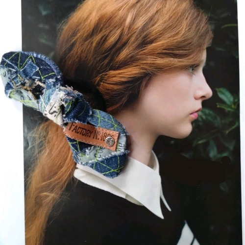 №827【DENIM✖️Ribbon hair tie❤️】デニムリメイク/リボン型