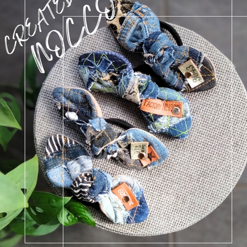№827【DENIM✖️Ribbon hair tie❤️】デニムリメイク/リボン型