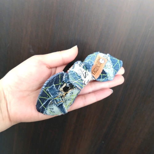 №827【DENIM✖️Ribbon hair tie❤️】デニムリメイク/リボン型