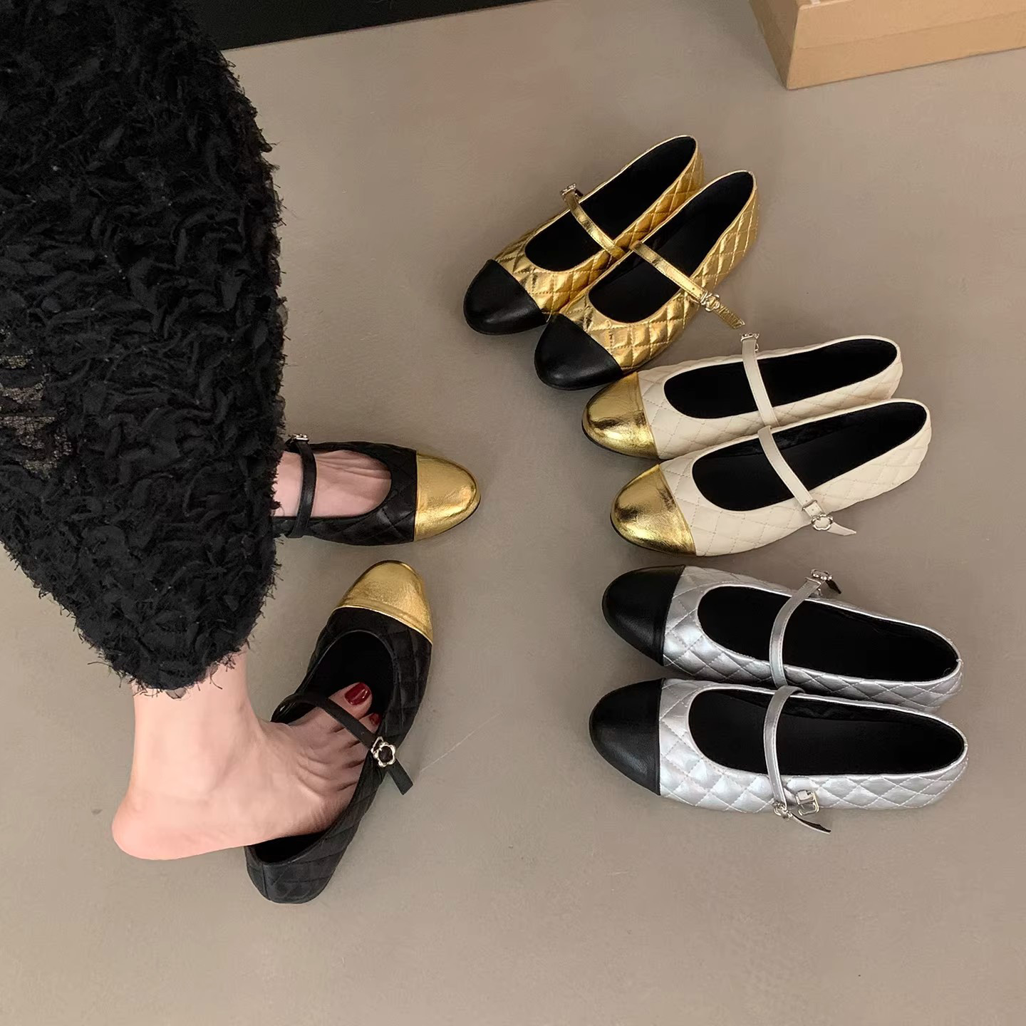 配色デザイン メリージェーン 一本ストラップ 浅口22.5-25cm#1353