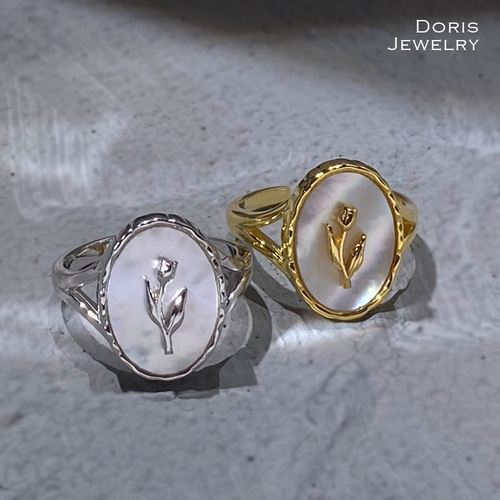 天然白蝶貝とチューリップのオープンリング フリーサイズ sv925