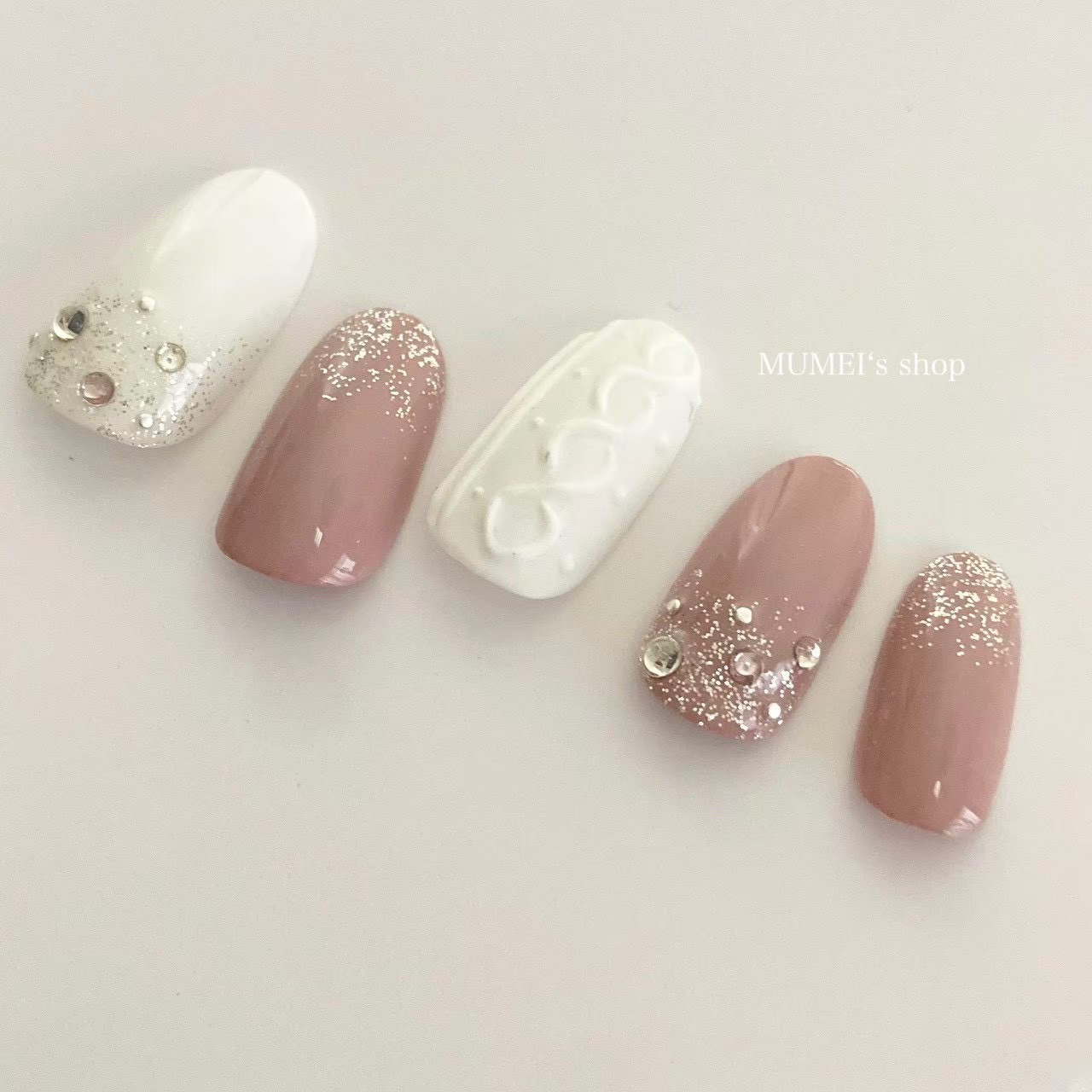 ピンク×ホワイト♡ニットネイルチップ