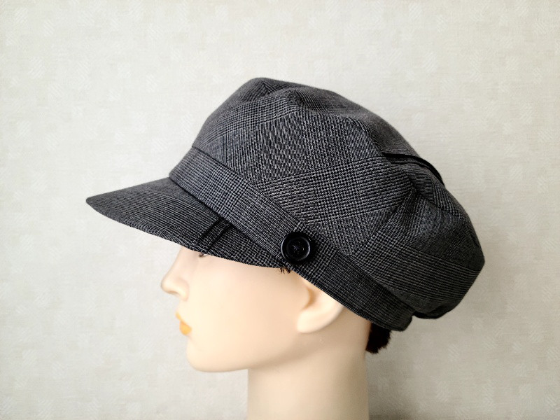 魅せる☆【Creema限定価格】ピンタックとボタンがポイント♪サマーウールのキャスケット～グレンチェック