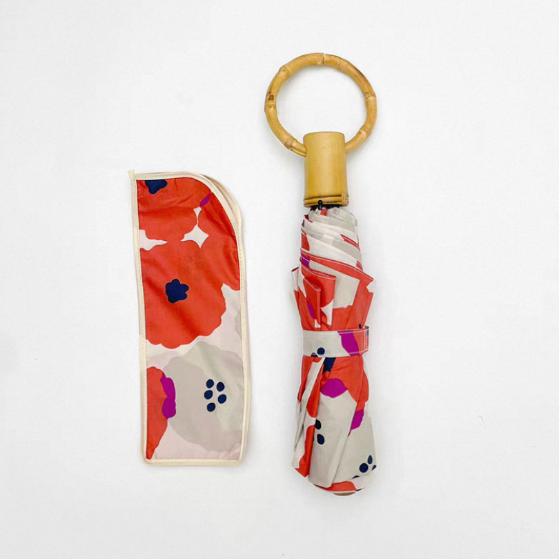 梅雨対策 / 丸タイプ 竹ハンドル/3段折りたたみ傘/雨傘/レディース/超撥水性/手開きタイプ